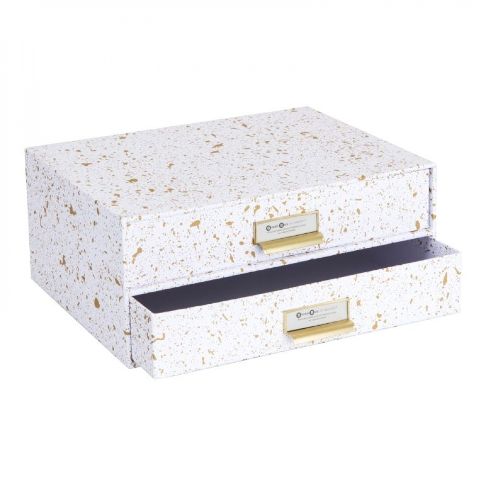 Mini-kommode, 2 skuffer, BIGSO BIRGER, 33 x 25,5 x H 14,5 cm, Hvid / Splash Guld i gruppen Opbevaring / Opbevaringskasser / Bigso opbevaringskasser hos SmartaSaker.se (42263-vit-splash-guld)