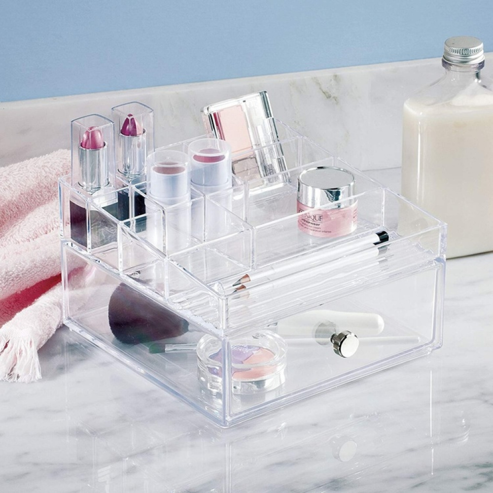 Makeup-holder med skuffe, Clarity i gruppen Opbevaring / Badeværelsesopbevaring / Makeupopbevaring hos SmartaSaker.se (42675)