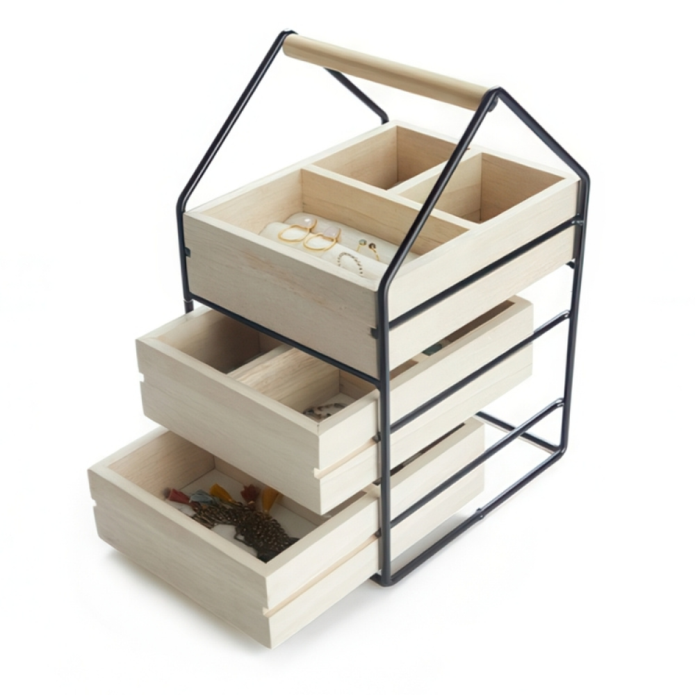 Smykkeskrin, WOODEN HOUSE, 19,5 x 17 x H 30 cm, Natur / Sort i gruppen Opbevaring / Badeværelsesopbevaring / Makeupopbevaring hos SmartaSaker.se (42714)