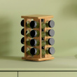Roterende krydderireol med 16 glas, bambus