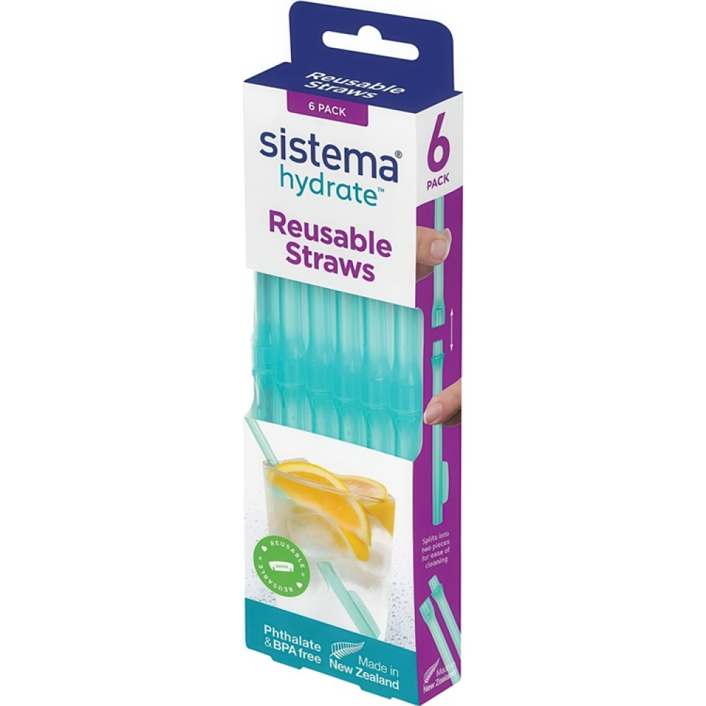 Genanvendelige, nemt rengjorte sugerør, SISTEMA HYDRATE REUSABLE, 6 sugerør, Turkis i gruppen Opbevaring / Køkkenopbevaring hos SmartaSaker.se (43250)